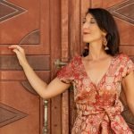 Robe Enea Razia cocktail soiree rouge or brocart inspiration inde creation couture mode elegant