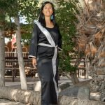 Robe Enea Amira bi couleur noire blanc mi longue soie soiree chic formelle