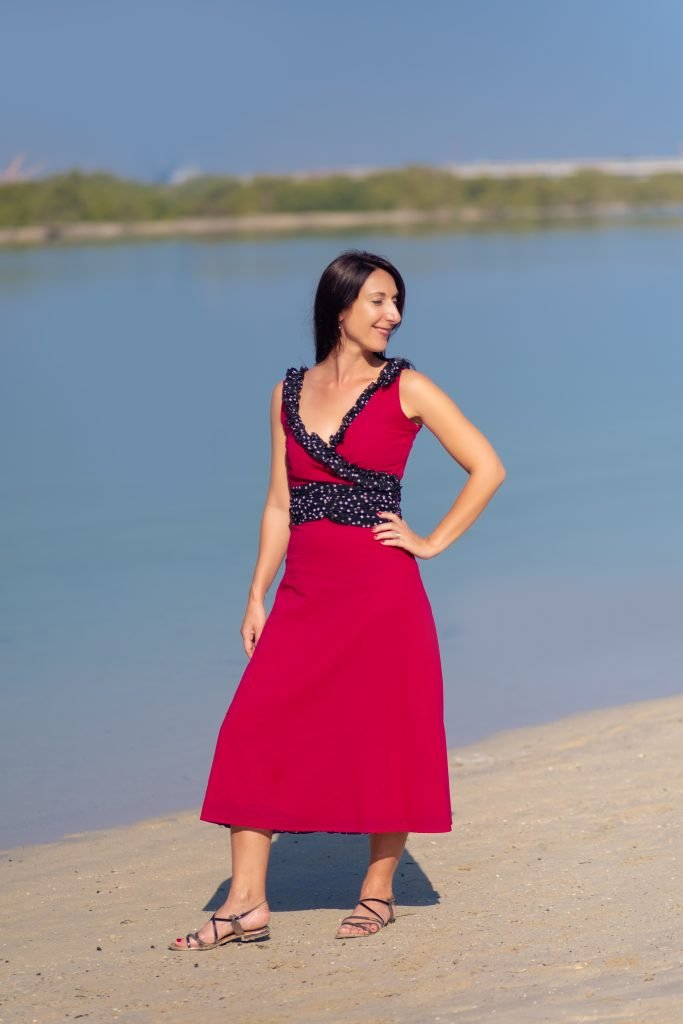 Robe Enea Carmen rose framboise flamenco danse pois noir et blanc longue soiree dansante