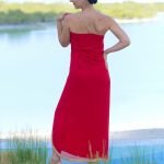 chic mousseline brode or dos nu asymetrique rouge cocktail soiree Robe Enea Selena