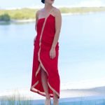 chic mousseline brode or dos nu asymetrique rouge cocktail soiree Robe Enea Selena