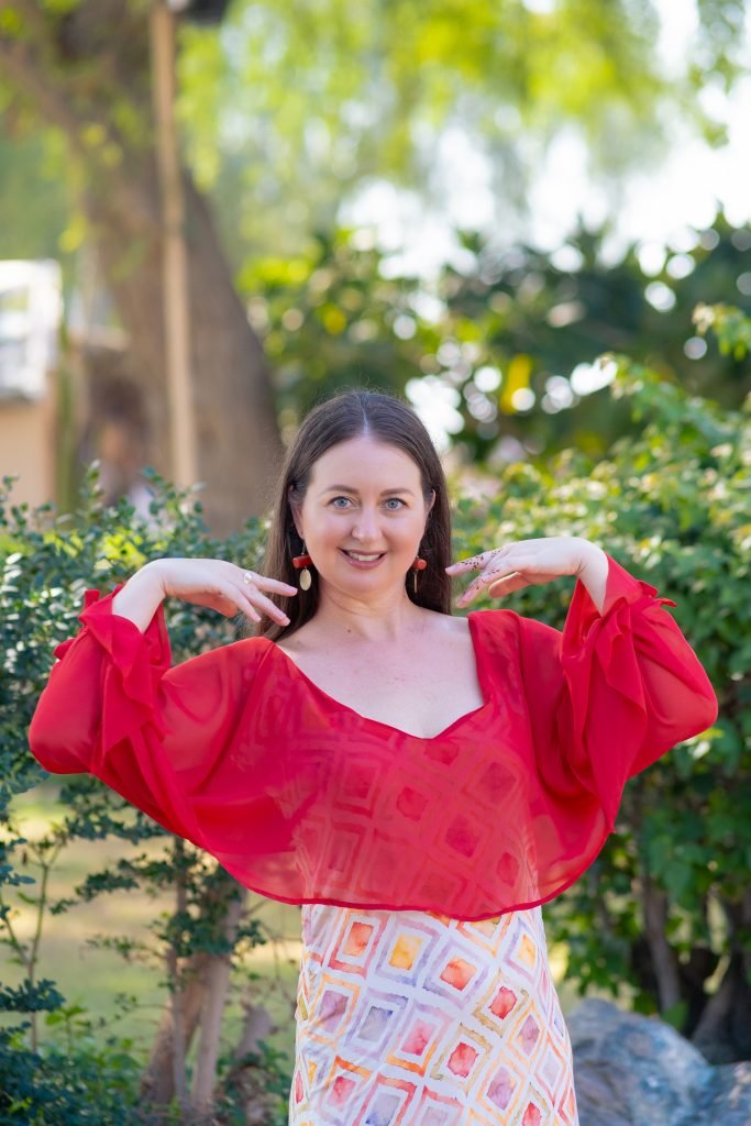 Robe voilage rouge mi longue coton imprime motif