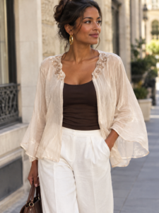 Gilet organza maroua fil or broderie main
